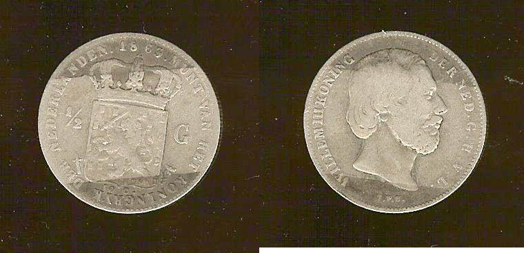 Netherlands 1/2 gulden 1863 F+